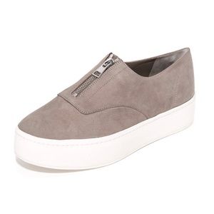 Vince Warner Suede Zip Up Platform Sneaker in Limestone, size 8. Gently worn.
